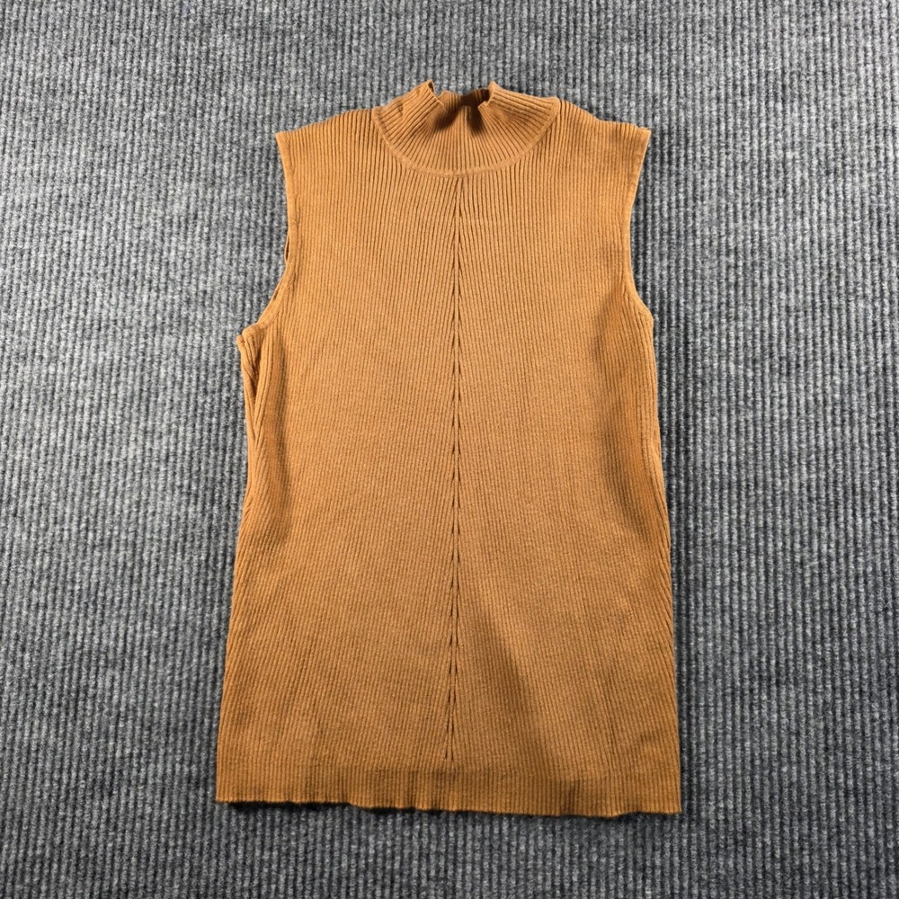 Cato Womens Ribbed Mock Neck Sleeveless Sweater Shell Camel Brown Large